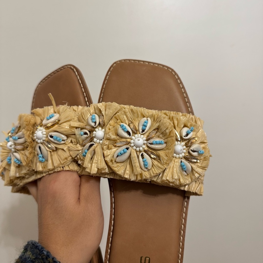 Chicos Raffia Seashell Beach Slide Sandals Size 8.5 - Picture 3 of 5